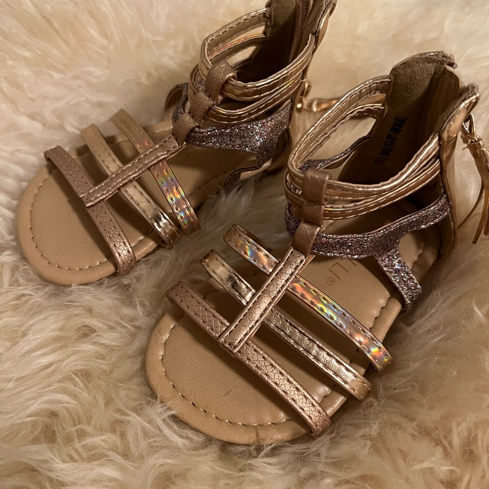 Kids Glittery Sandals - Brown and Gold